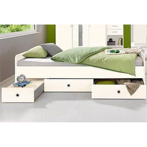 Lit Multi-Fonction Dory 90 X 200 Cm 2 Tiroirs Blanc Avec Chevet Intégré
