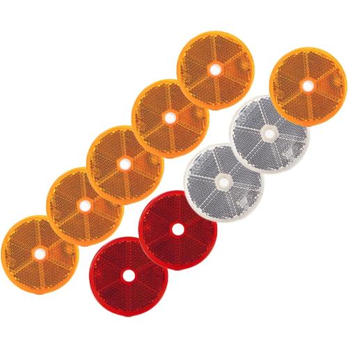 Mélange Rond | Catadioptre Rond À Visser | 10 Reflechissant | Diamètre 60 Mm | 2 Rouge, 6 Jaune, 2 Blanche | Agréé Ece | Pour Accessoire Velo, Accessoire Moto, Remorque Voiture, Camion...