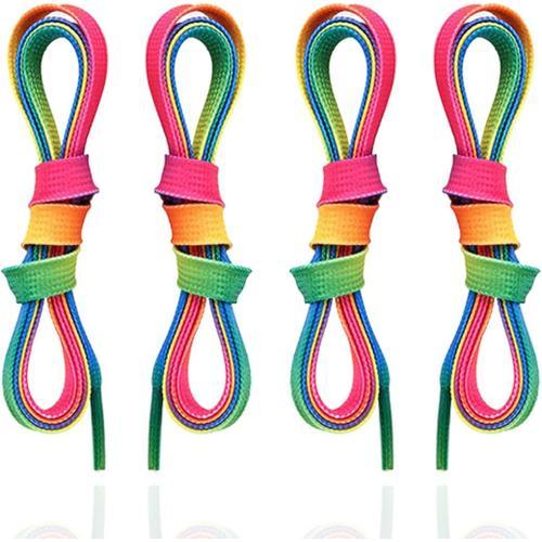 2 Paires Lacets Arc-En-Ciel, Lacets De Chaussures D'entraînement De Patins À Roulettes De Couleur Néon Dégradé, 9 Mm Lacets Pour Hommes Femmes, Pour Baskets D'athlétisme En Toile, Chaussures