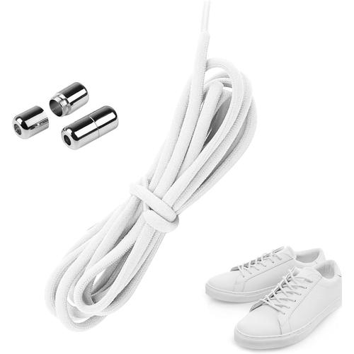 Blanc Avec Boutons Argentés Lacets Sans Pour Adultes - Verrouillage Des Chaussures String Lazy Sneakers Lacets - Vitesse Élastiques Avec Système Laçage - Chaussures Pour