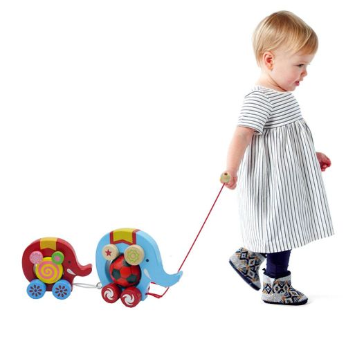 Dessin Animé Créatif Éléphant Chariot En Bois Jouet Enfants Apprentissage Précoce Marche Puzzle Chariot Jouet