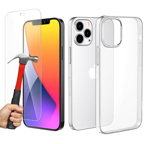 Coque Iphone 12 Pro Max Transparente+ Verre Trempé Protection Écran,Souple Silicone Étui Protecteur Bumper