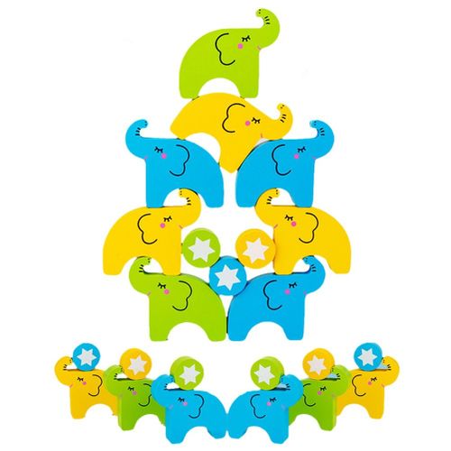 Dessin Animé Éléphant Empilage Bloc Jeu D'équilibre Empilage Blocs De Construction Jouet Bois Empilage Jeu Jouets Éducatifs Pour Enfants
