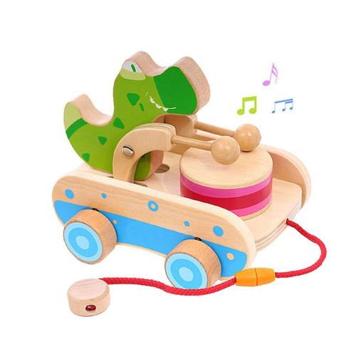 Bébé Animal Crocodile Cordon Petit Pull Jouet Couleur Vive En Bois Crocodile Tambour Pull Jouet Éducatif Jouet Enfants Cadeau