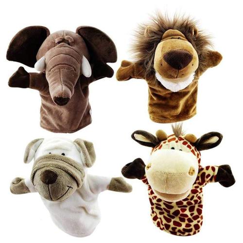 4 pièces en peluche animaux avec bouche ouverte main marionnettes jouets  enfants histoire Parent-enfant interactif Puzzle main marionnette jouet  cadeau