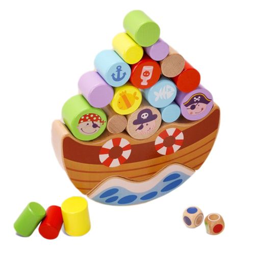 Enfants En Bois Pirate Bateau Lune Balance Jouet Éducation Balance Jenga Jeu Puzzle Début Éducation Jouets