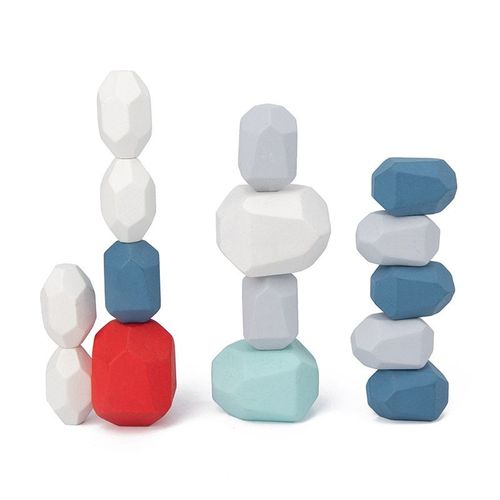 Jouet Éducatif De Bloc De Construction En Pierre Colorée En Bois Pour Enfants Style Nordique Créatif Jeu D'empilage Cadeau De Jouet En Bois Arc-En-Ciel
