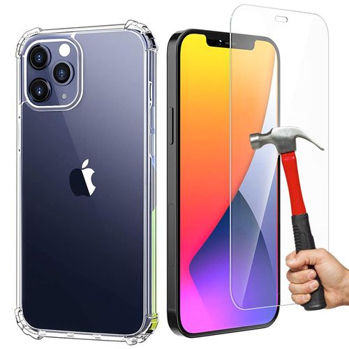 Coque Iphone 12 Pro Max Transparente+ Verre Trempé Protection Écran,Souple Silicone Étui Protecteur Bumper Clair Tpu