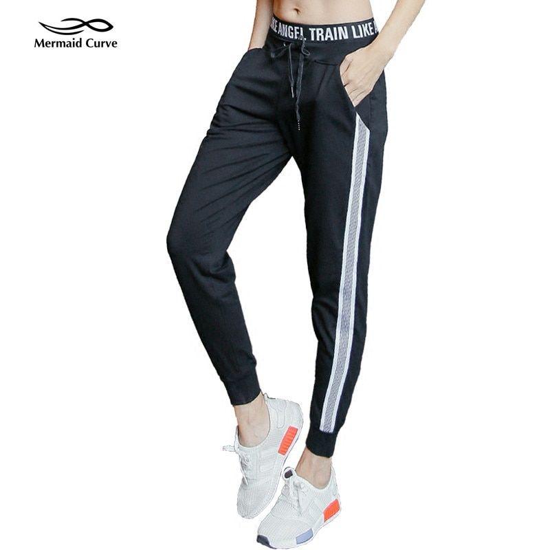 Sirène courbe course exercice pantalon danse femme côté lignes pantalons de  survêtement sport femmes pantalon Gym Fitness lâche Harem pantalon