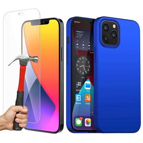 Coque Iphone 12 Mini Bleu + Verre Trempé Protection Écran,Souple Silicone Étui Protecteur Bumper