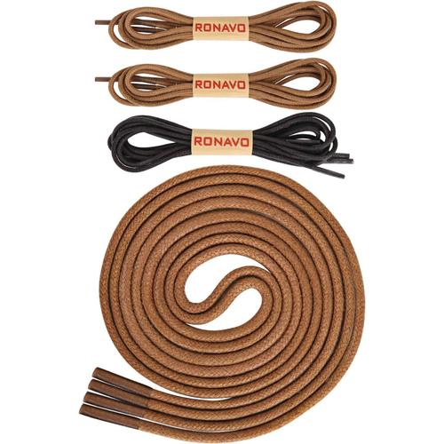 Light Brown & Black Round Waxed Shoelaces (3 Pair) - For Oxford Shoes Round Dress Shoes Boots Leather Shoe Laces | Shoe Strings For Men