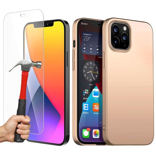 Coque Iphone 12 Pro Max + [Verre Trempé Protection Écran], Housse Etui En Doré Silicone Tpu Souple