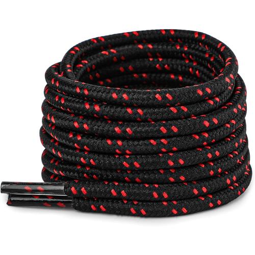 Noir/Rouge Lacets Ronds Pour Bottes, Lacets Renforcés Et Ultra Résistants Pour Bottes, Bottines, Chaussures De Sécurité, Chaussures De Marche, Chaussures De Randonnée, 19 Couleurs Et Plusieurs