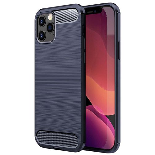 Coque Silicone Iphone 12 Pro Max, Motif Fibre De Carbone Souple Antichoc - Bleu Marine