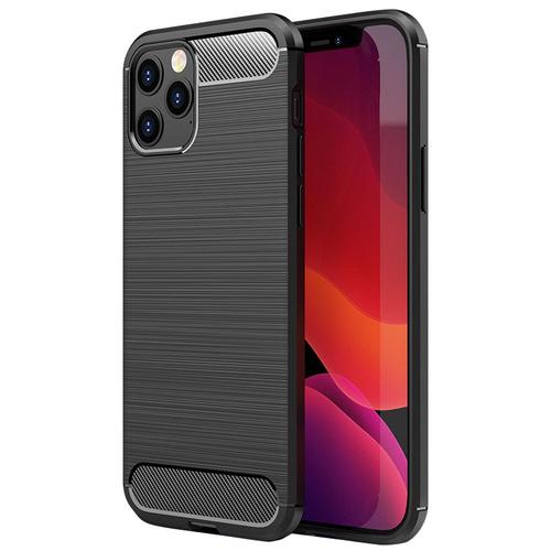 Coque Silicone Iphone 12 Pro Max, Motif Fibre De Carbone Souple Antichoc - Noir