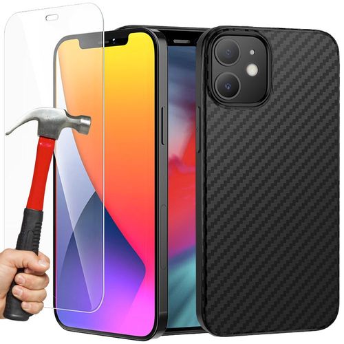 Coque Silicone + Verre Trempé Pour Iphone 12, Silicone Ultra-Fine Protection Antichoc Anti-Rayures - Noir