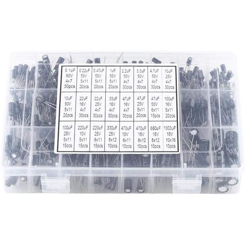 Kit Condensateurs, Radial Condensateur 24 Valeurs en Aluminium Condensateur ¿¿lectrolytique Assorti Kit 10V   50V 0.1uF ¿¿ 1000uF 500 pcs
