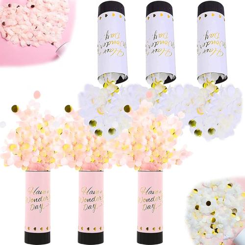 Lot de 6 Canons ¿¿ Confettis Poppers en Papier Canons ¿¿ Confettis Rose et Blanc Confettis de Table Ronds en Papier Tube de Confettis pour Mariage Anniversaire Saint-Valentin