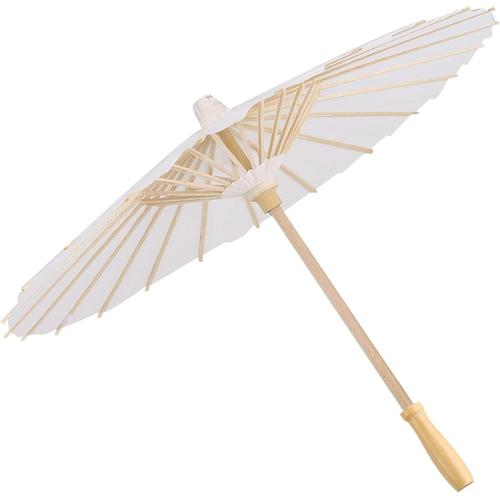 Parapluie Chinois Peint ¿¿ la Main, Papier de Couleur Blanche Parapluie D¿¿coratif Parasol Mariage D¿¿coration de F¿ºte de Mari¿¿e Photo Cosplay Prop(60cm)