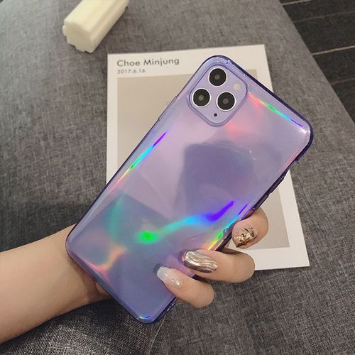 Coque Laser Brillante + Verre Trempé Pour Iphone 12 (6,1""), Protection Silicone Ultra-Fine Antichoc - Violet