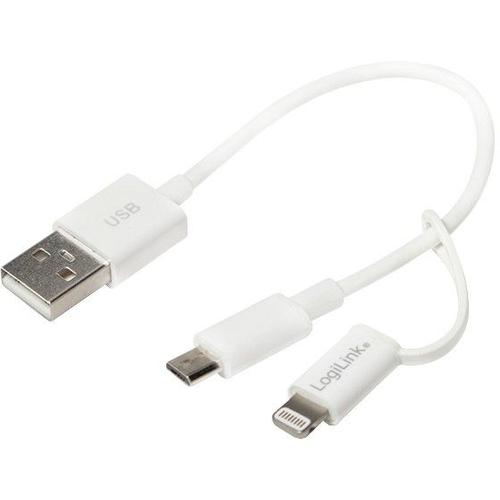 LogiLink USB to Micro USB Sync- and Charging Cable with Lightning Adapter - Kit de câble de charge/données - blanc