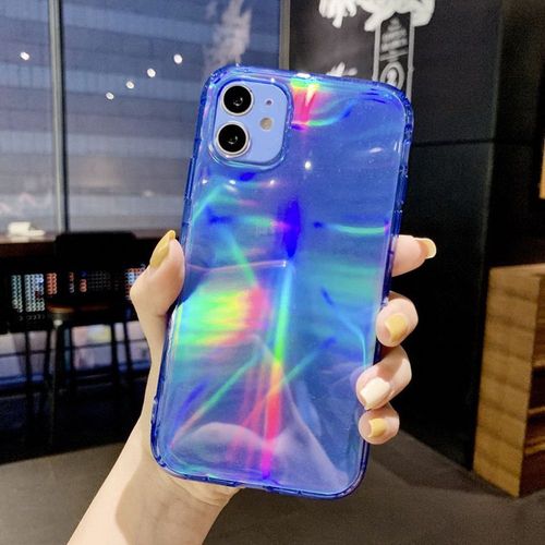 Coque Laser Brillante + Verre Trempé Pour Iphone 12 Pro Max (6,7""), Protection Silicone Ultra-Fine Antichoc - Bleu