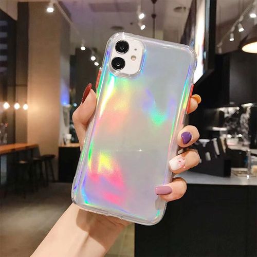 Coque Laser Brillante + Verre Trempé Pour Iphone 12 Pro Max (6,7""), Protection Silicone Ultra-Fine Antichoc - Argenté