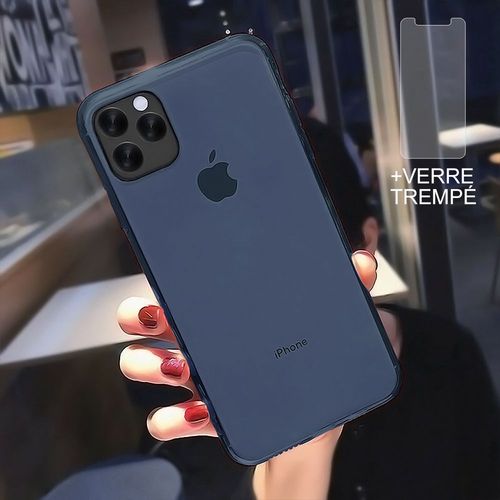 Coque Iphone 12 Pro Max + 2 Verres Trempésé Protection Écran,Souple Silicone Étui Protecteur Bumper Clair Bleu Marine