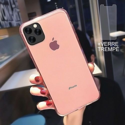 Coque Iphone 12 Pro Max + 2 Verres Trempésé Protection Écran,Souple Silicone Étui Protecteur Bumper Clair Rose