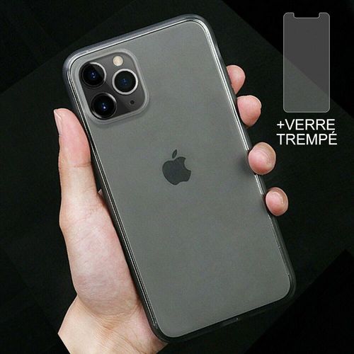 Coque Iphone 12 + 2 Verres Trempésé Protection Écran,Souple Silicone Étui Protecteur Bumper Clair Gris