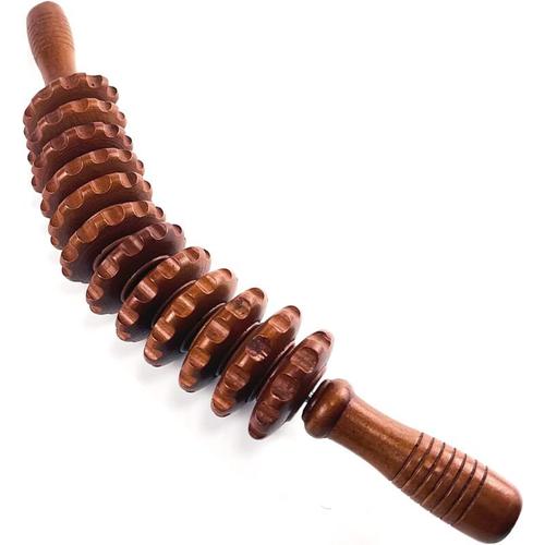 Appareil De Massage Roller Manuel,Rouleau De Massage,Masseur Anti-Cellulite,Soulagement Des Douleurs Musculaires Et Détente,12 Roues Détachables(Marron) Goodnice