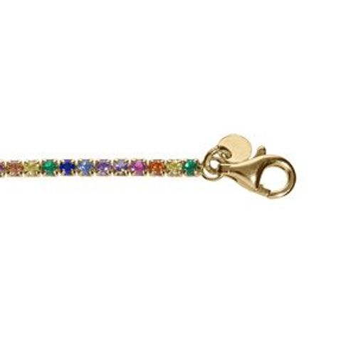 Bracelet Argent Doré Riviere Oxydes Multi Couleur Sertis Diamètre 2.5mm 16+3cm