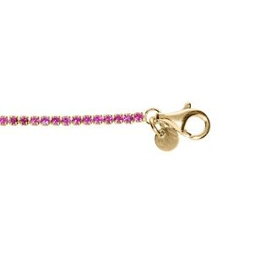 Bracelet Argent Doré Riviere Oxydes Rouges Sertis Diamètre 2.5mm 16+3cm