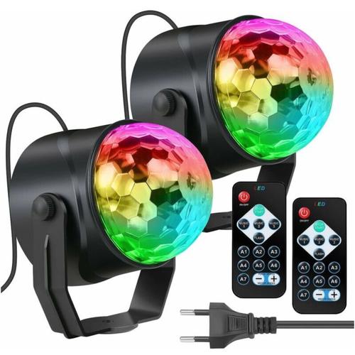 Lumière Disco, 2PCS 7 Couleurs RGB Boule Disco 360°Rotation avec Télécommande, Portable Plug et Play Lumière de Scène à Commande Vocale pour Fête Bar Club Décor Mariage goodnice