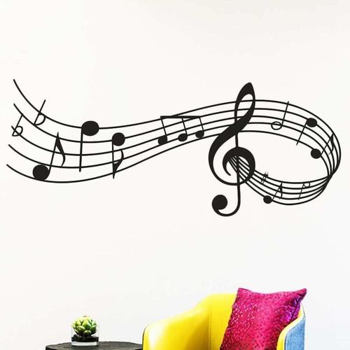 Musique Notes Onglet Mural Art Décor, Notes De Musique Wall Art Sticker Amovible Vinyle Stickers Muraux Décoration Pour Chambre Salon Musique Danse Salle 24x58cm (Noir) Goodnice