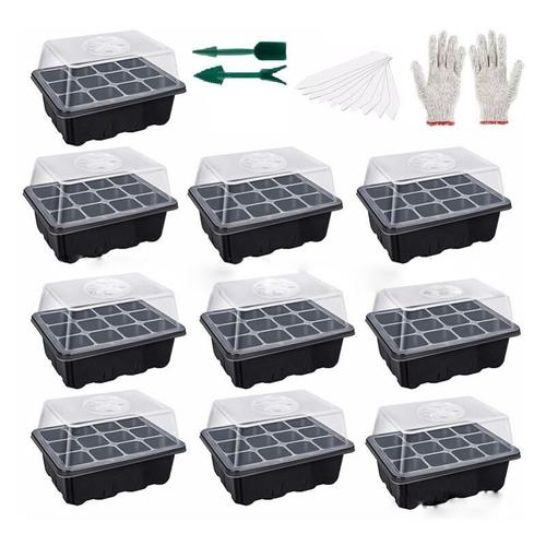 Mini Serre Pour Plantes, 10 Pièces 120 Cellules Intérieure Plateau Semis Avec Couvercles Rehaussés, Bac À Semis Pépinière Boîte De Culture Durables, Noir Goodnice