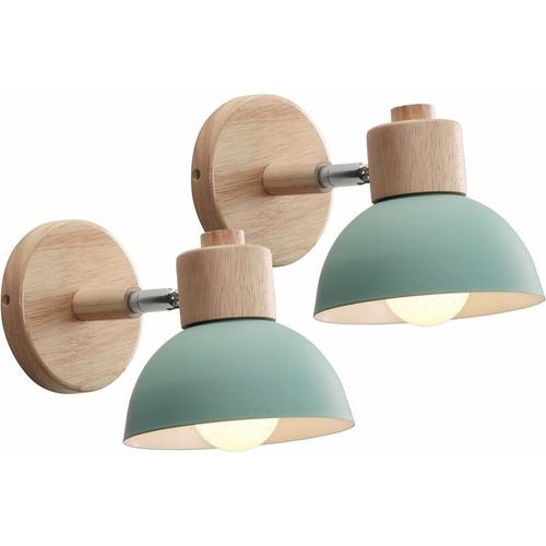 Applique Murale Industrielle Vintage 15cm Lampe Murale Réglable En Bois Métal Rétro E27 Luminaire Applique Interieur Pour Chambre Salon Couloir Restaurant (2 Pack,Vert) Goodnice