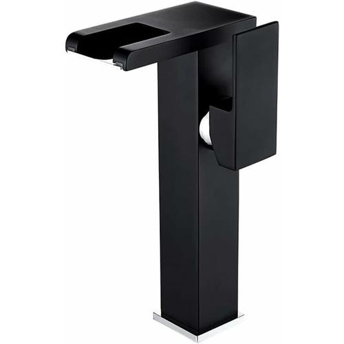 Robinet Lavabo LED Haut Cascade Robinet Salle De Bain,Moderne Design Élégant Noir Laiton Mitigeur Lavabo,Eau Chaude Et Froide Disponible,3 Changements De Couleur Noir goodnice