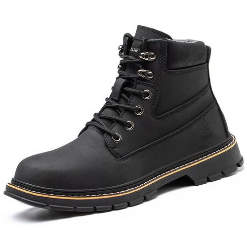 Bottes de Travail Anti-Crevaison Pleine Taille, Cuir Imperméables Legere Embout et Chaussures Professionnelles de Sécurité à Bout d'Acier pour Hommes Femmes (Noir EU 38) goodnice