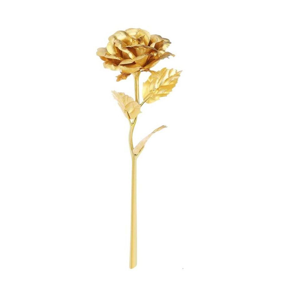 Lucky_Mall Auelife 24k Or Rose Longue Tige Feuille D'or Artificielle Rose Fleurs Cadeau Pour Lucky_Mall