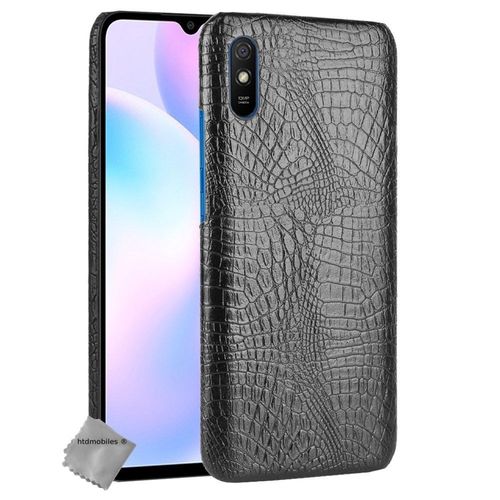 Housse Etui Coque Rigide Simili Cuir Crocodile Pour Xiaomi Redmi 9a + Verre Trempe - Noir