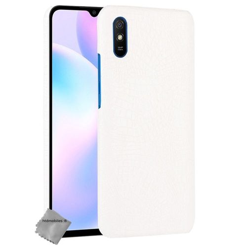 Housse Etui Coque Rigide Simili Cuir Crocodile Pour Xiaomi Redmi 9a + Verre Trempe - Blanc