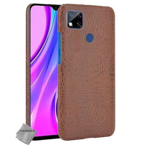 Housse Etui Coque Rigide Simili Cuir Crocodile Pour Xiaomi Redmi 9c + Film Ecran - Marron