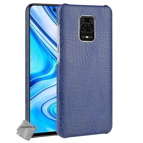 Housse Etui Coque Rigide Simili Cuir Crocodile Pour Xiaomi Redmi Note 9 Pro + Verre Trempe - Bleu Fonce