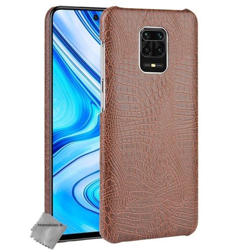 Housse Etui Coque Rigide Simili Cuir Crocodile Pour Xiaomi Redmi Note 9s + Verre Trempe - Marron
