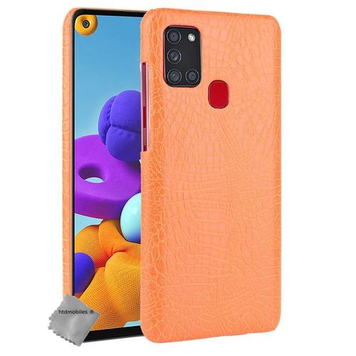 Housse Etui Coque Rigide Simili Cuir Crocodile Pour Samsung Galaxy A21s + Film Ecran - Orange