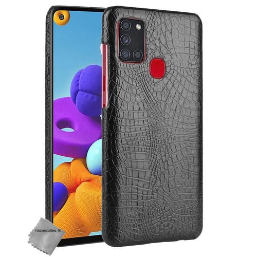 Housse Etui Coque Rigide Simili Cuir Crocodile Pour Samsung Galaxy A21s + Verre Trempe - Noir