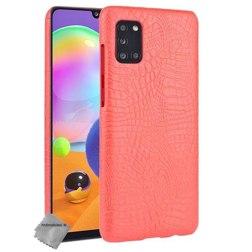 Housse Etui Coque Rigide Simili Cuir Crocodile Pour Samsung Galaxy A51 + Verre Trempe - Rouge