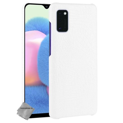 Housse Etui Coque Rigide Simili Cuir Crocodile Pour Samsung Galaxy A41 + Verre Trempe - Blanc