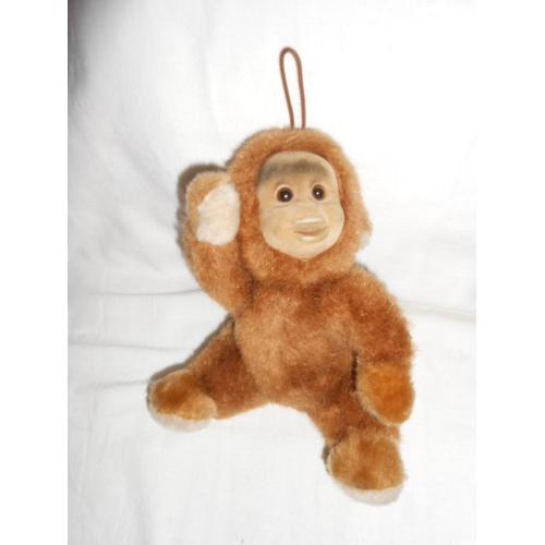 Gorille Singe Peluche Doudou Marron Caramel Chocolat Assis 18cm Assis A Suspendre Van De Walle